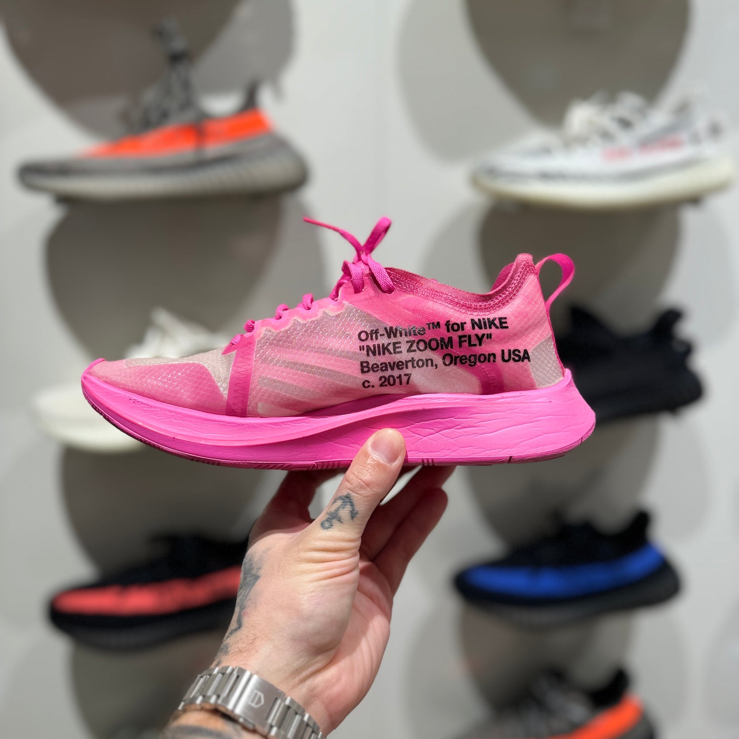 USED Nike Zoom Fly x Off-White Tulip Pink